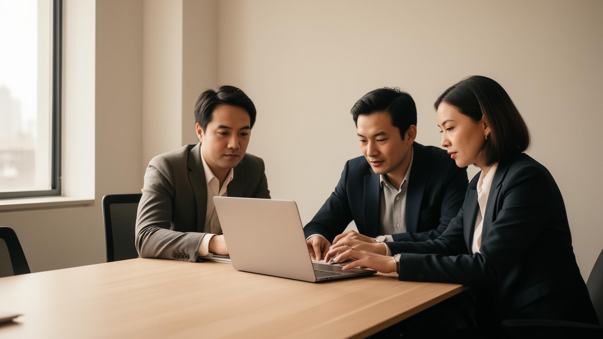 Strategic team meeting in a modern office